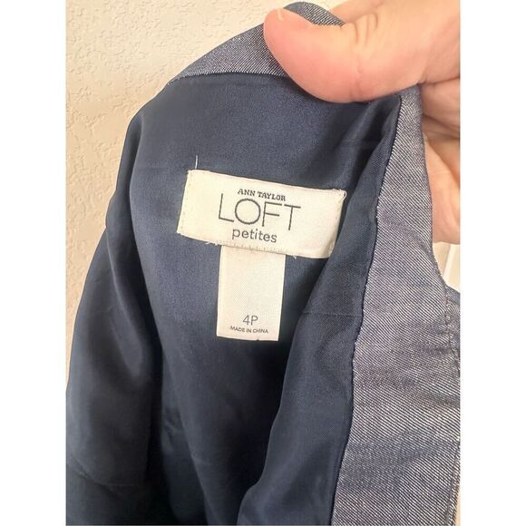 Loft Belted Denim Tank Dress 4 Petite - Picture 3 of 7